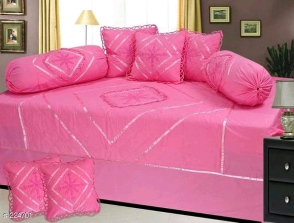 latest  New Design Soft Cotton Embroodiery1 bedsheet 2bolster and 5 Cushion cover   Diwan Set -  Free Size, Baby Pink, Cotton, Multipack:1